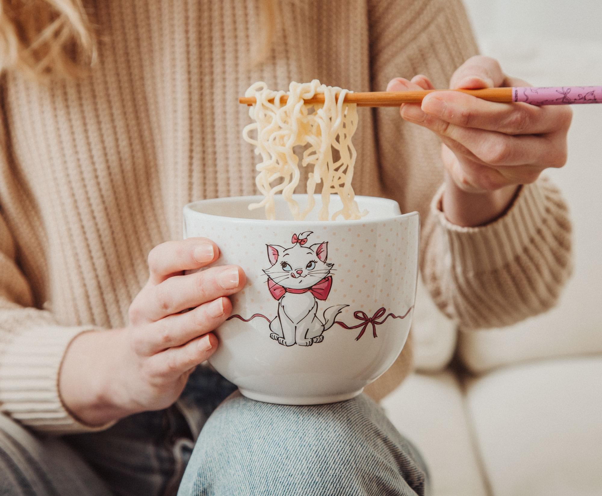 Disney The Aristocats Marie Ceramic Ramen Bowl & Chopstick Set - 20 Ounce