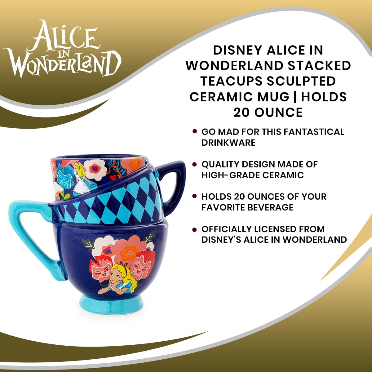 Disney Alice in Wonderland Stacked Teacups Ceramic Mug - 20 Ounce