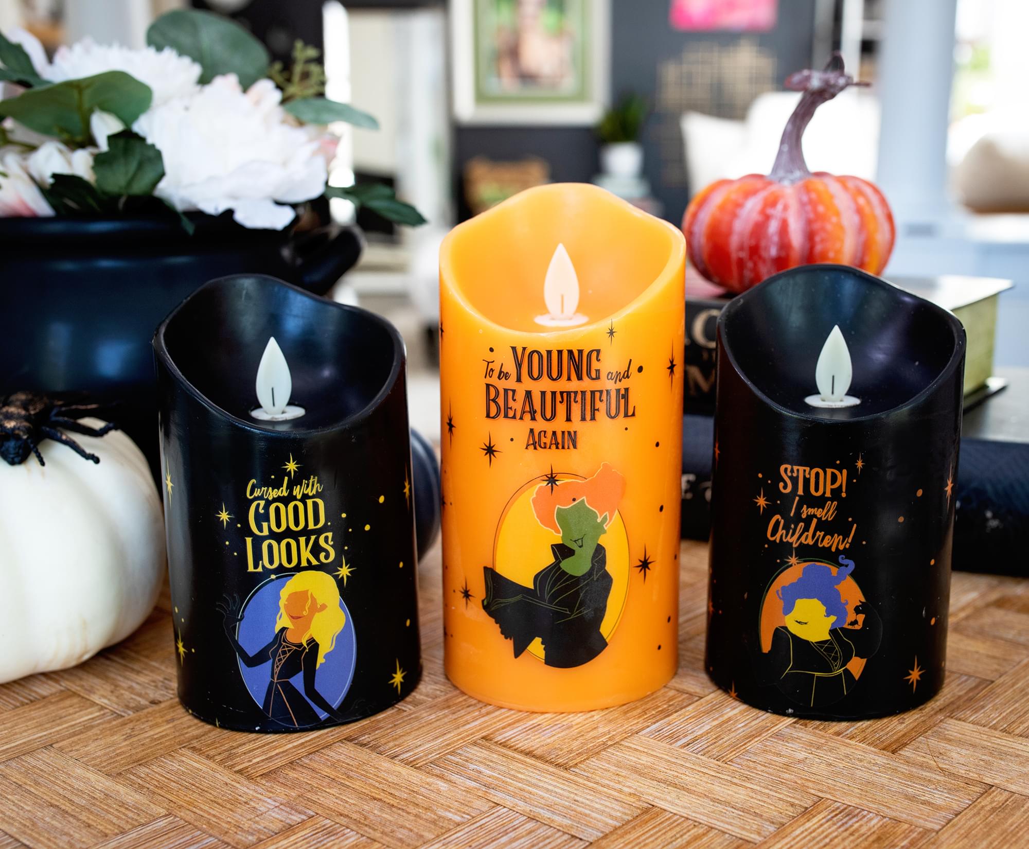 Magical Disney Hocus Pocus LED Flickering Candles with Timers - Set of 3