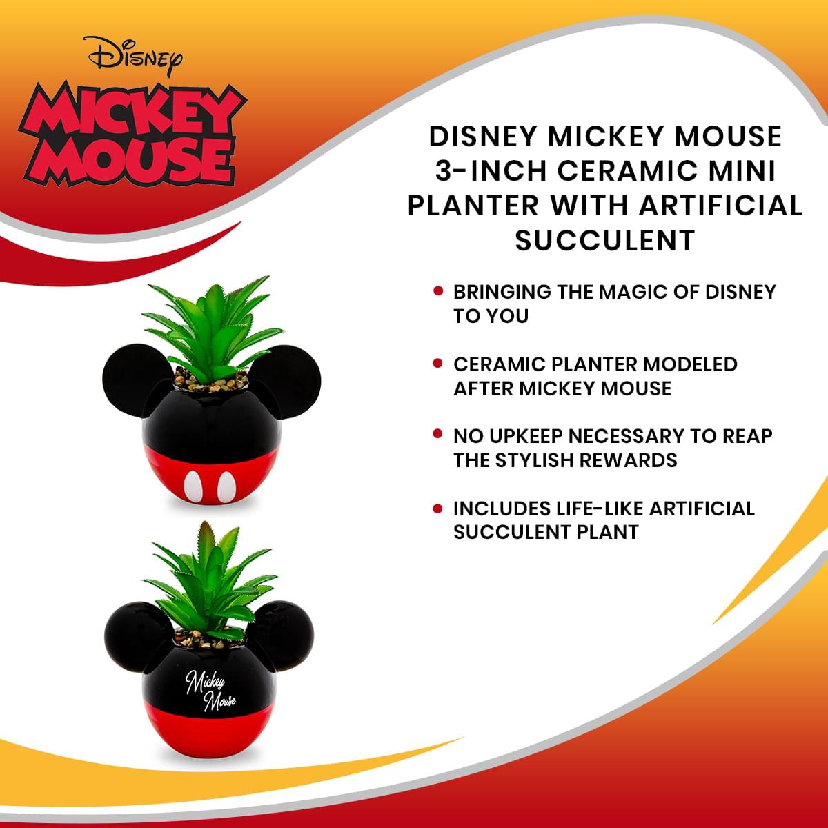 Enchanting Disney Mickey Mouse 3-Inch Ceramic Mini Planter with Artificial Succulent