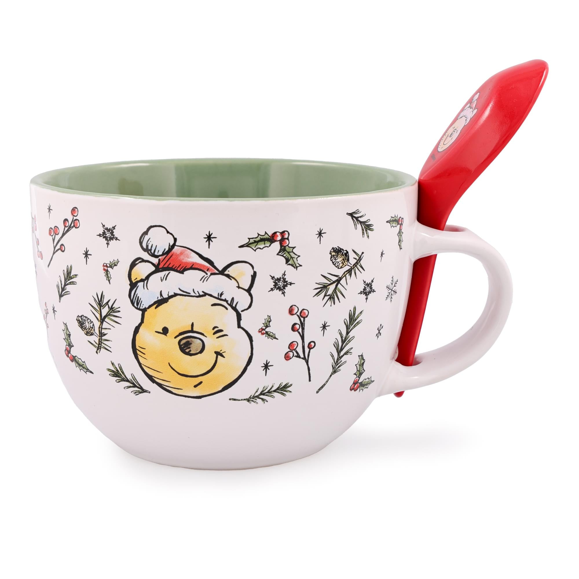 Festive Disney Winnie the Pooh Ceramic Soup Mug with Spoon - 24 Ounce Holiday Delight