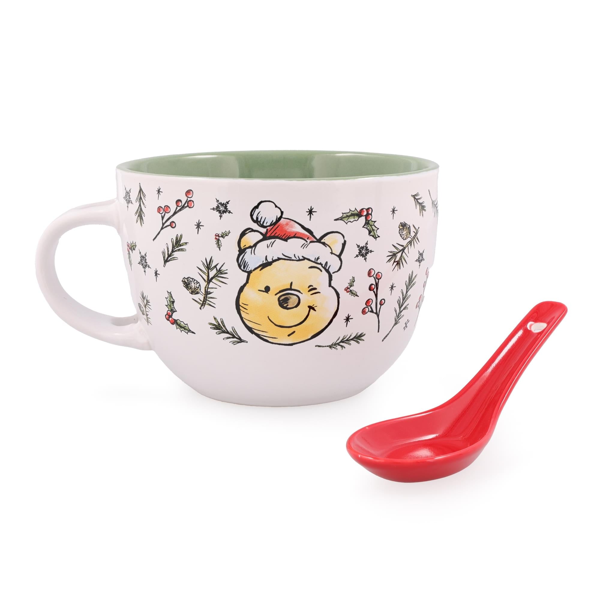 Festive Disney Winnie the Pooh Ceramic Soup Mug with Spoon - 24 Ounce Holiday Delight