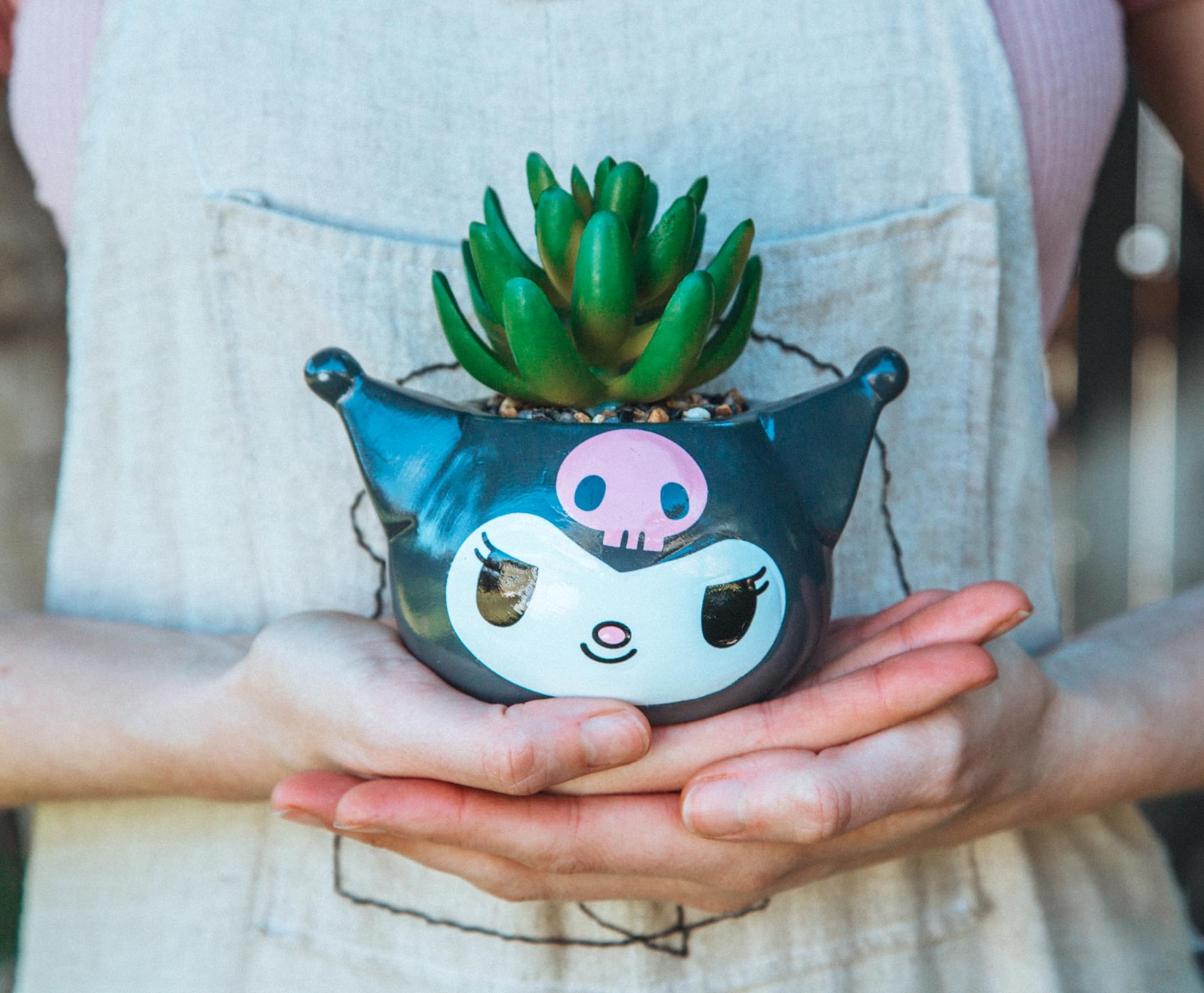Kuromi 3-Inch Ceramic Mini Planter with Artificial Succulent - A Touch of Rebellious Greenery
