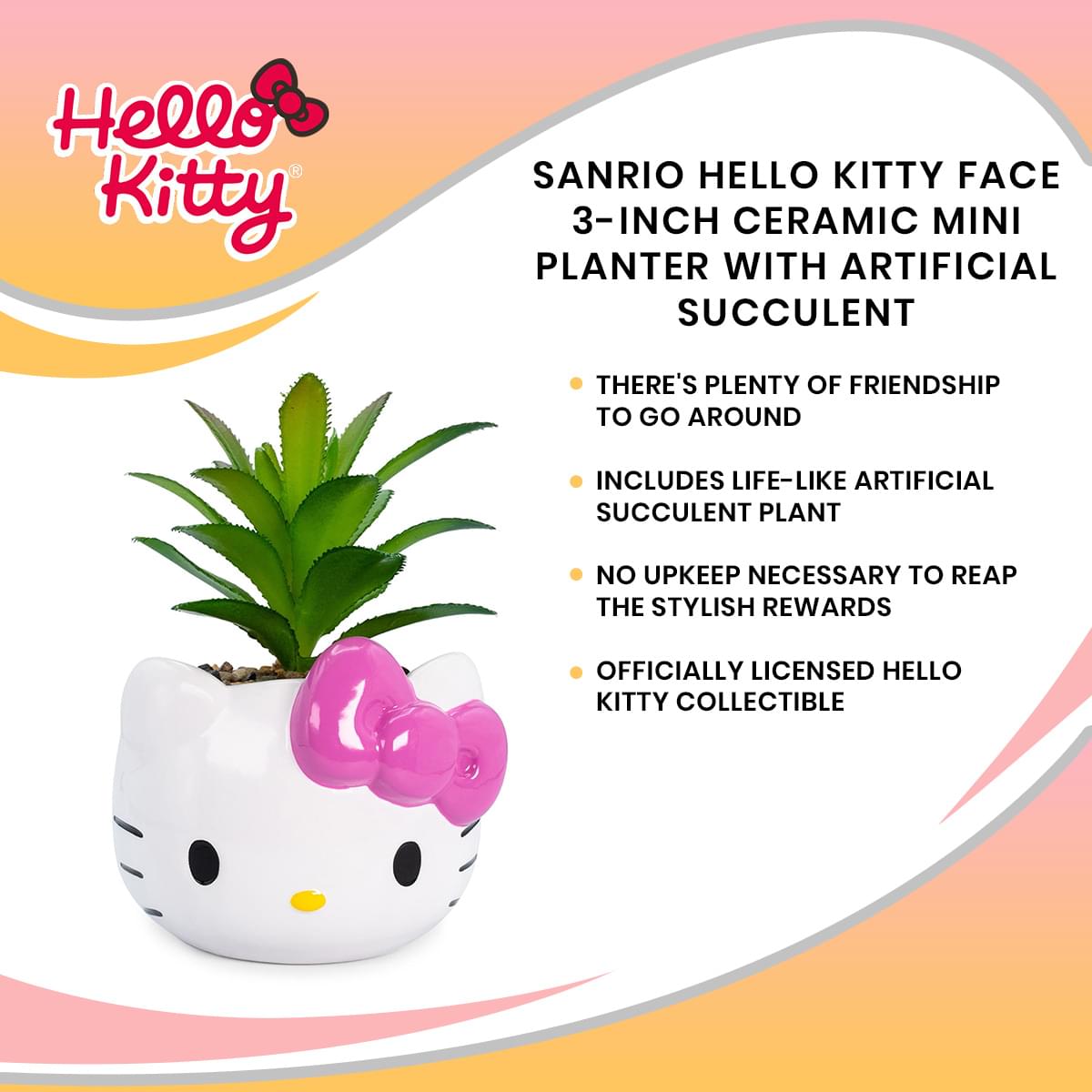 Adorable Sanrio Hello Kitty 3-Inch Ceramic Mini Planter with Artificial Succulent