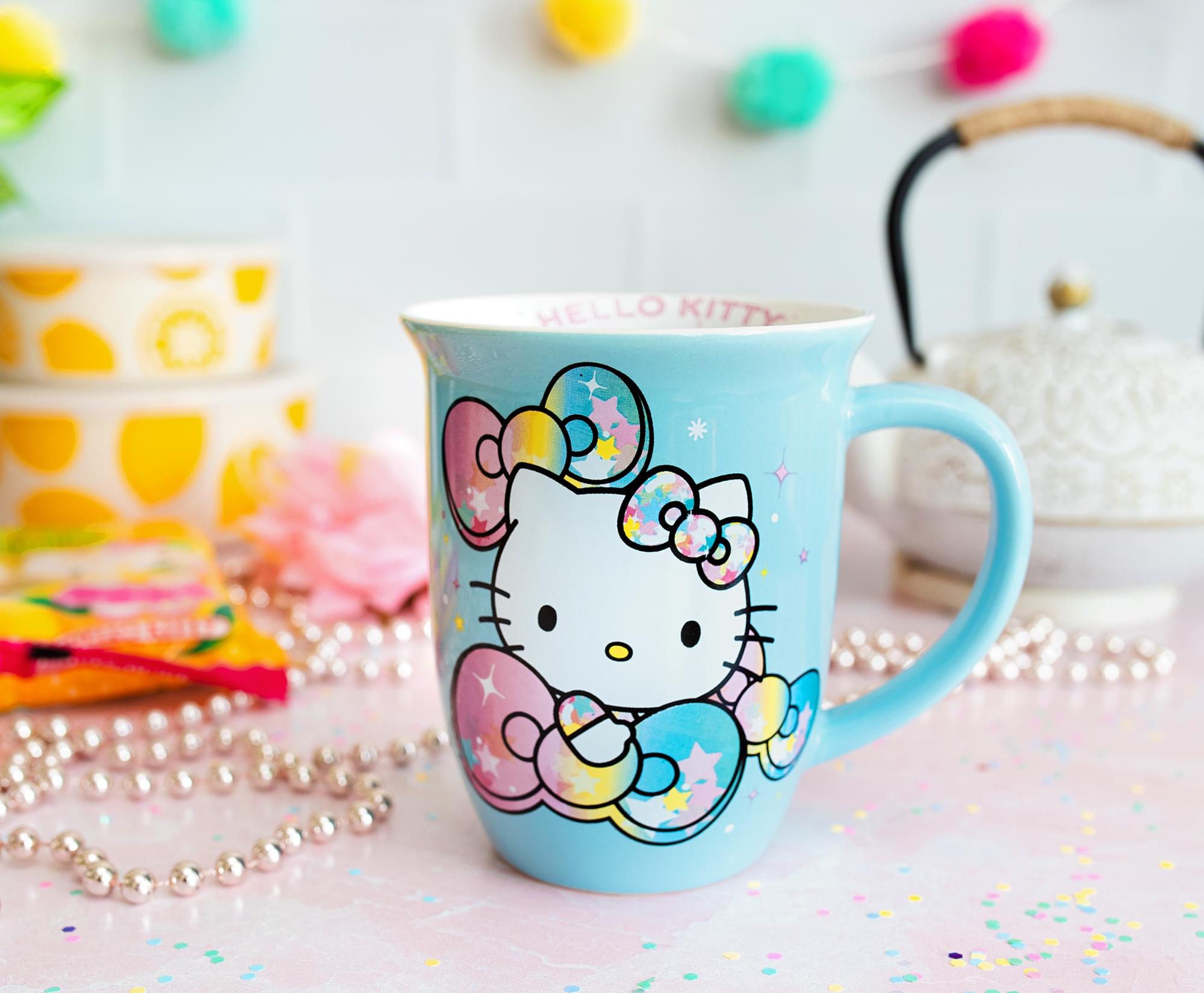 Sanrio Hello Kitty Rainbow Pastel Wide Rim Ceramic Mug - 16 Oz
